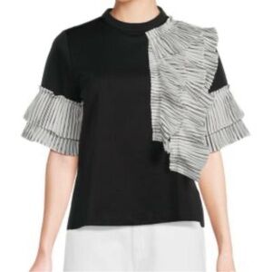 Garcia Black Short-Sleeve Ruffle Detail Top
